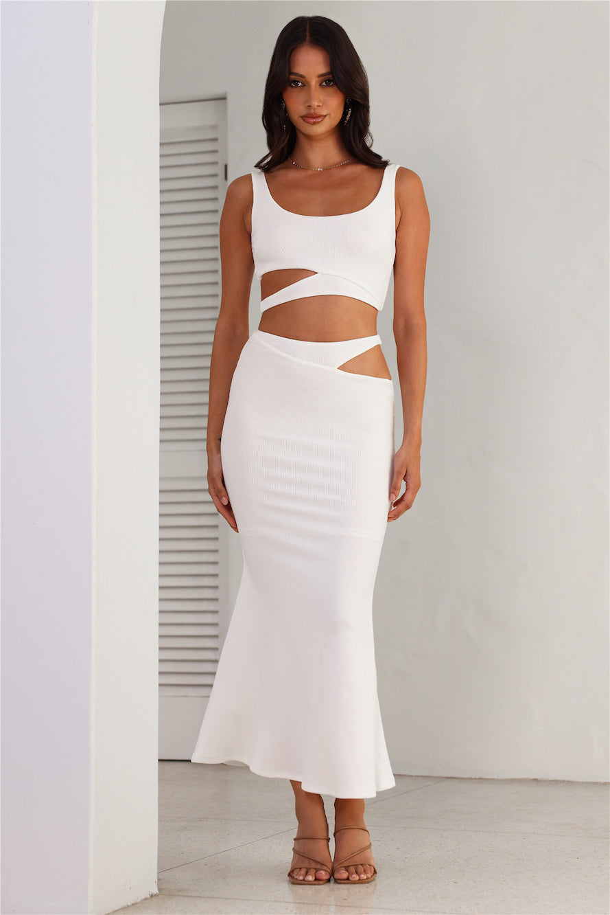 Where Did You Go Ribbed Maxi Skirt White