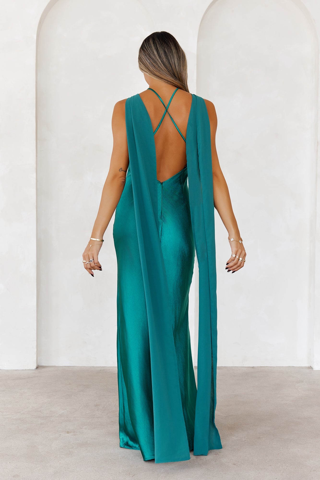 Golden Empress Satin Maxi Dress Green