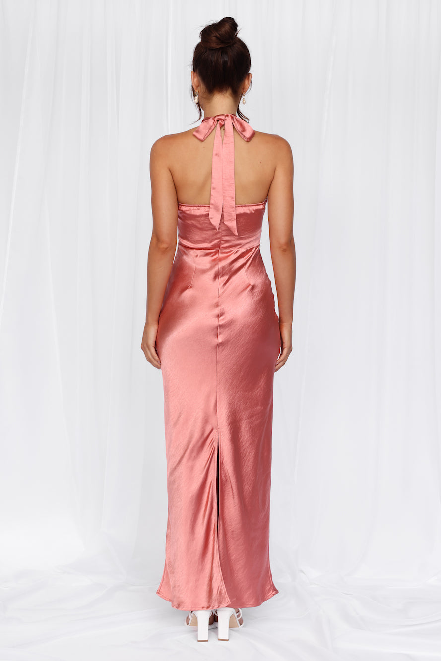HELLO MOLLY The Cleo Halter Satin Maxi Dress Rose