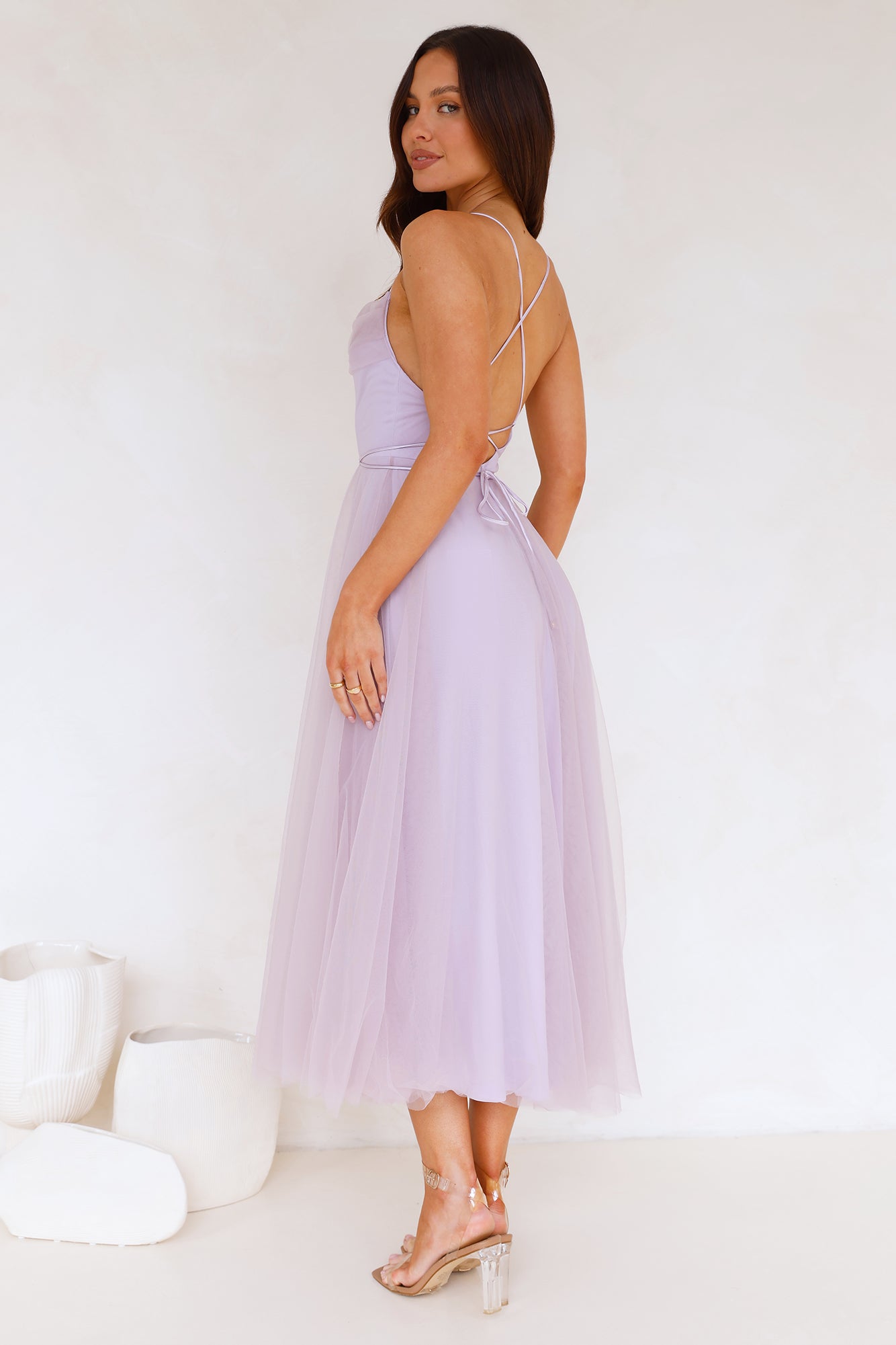 Signal My Way Tulle Midi Dress Lilac