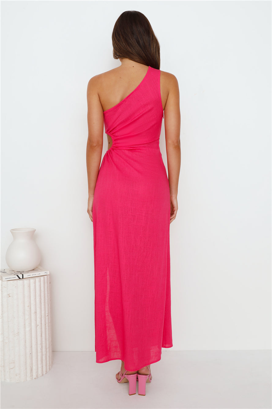 What's Your Name One Shoulder Maxi Dress Hot Pink