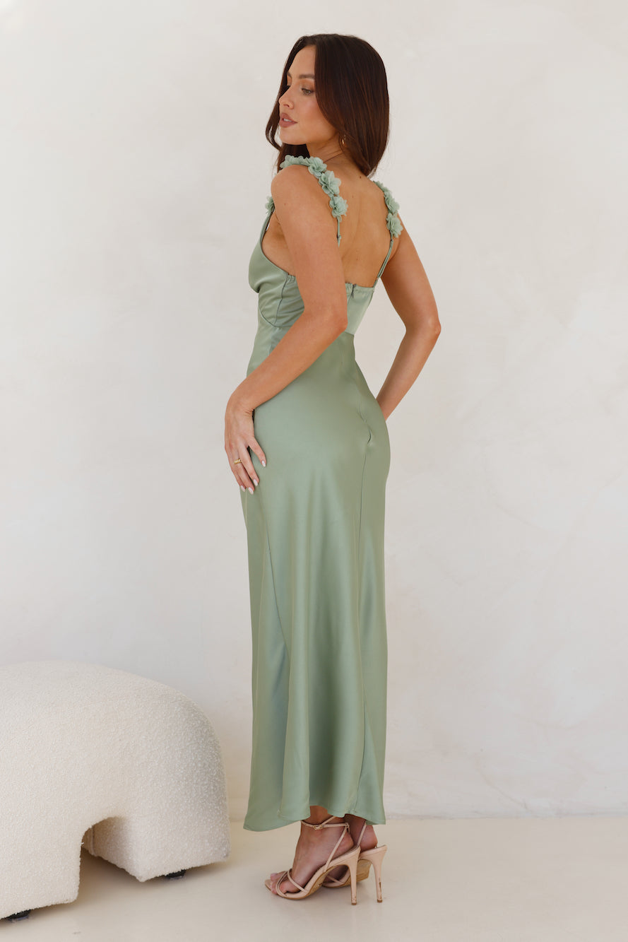 Silken Twilight Satin Maxi Dress Sage