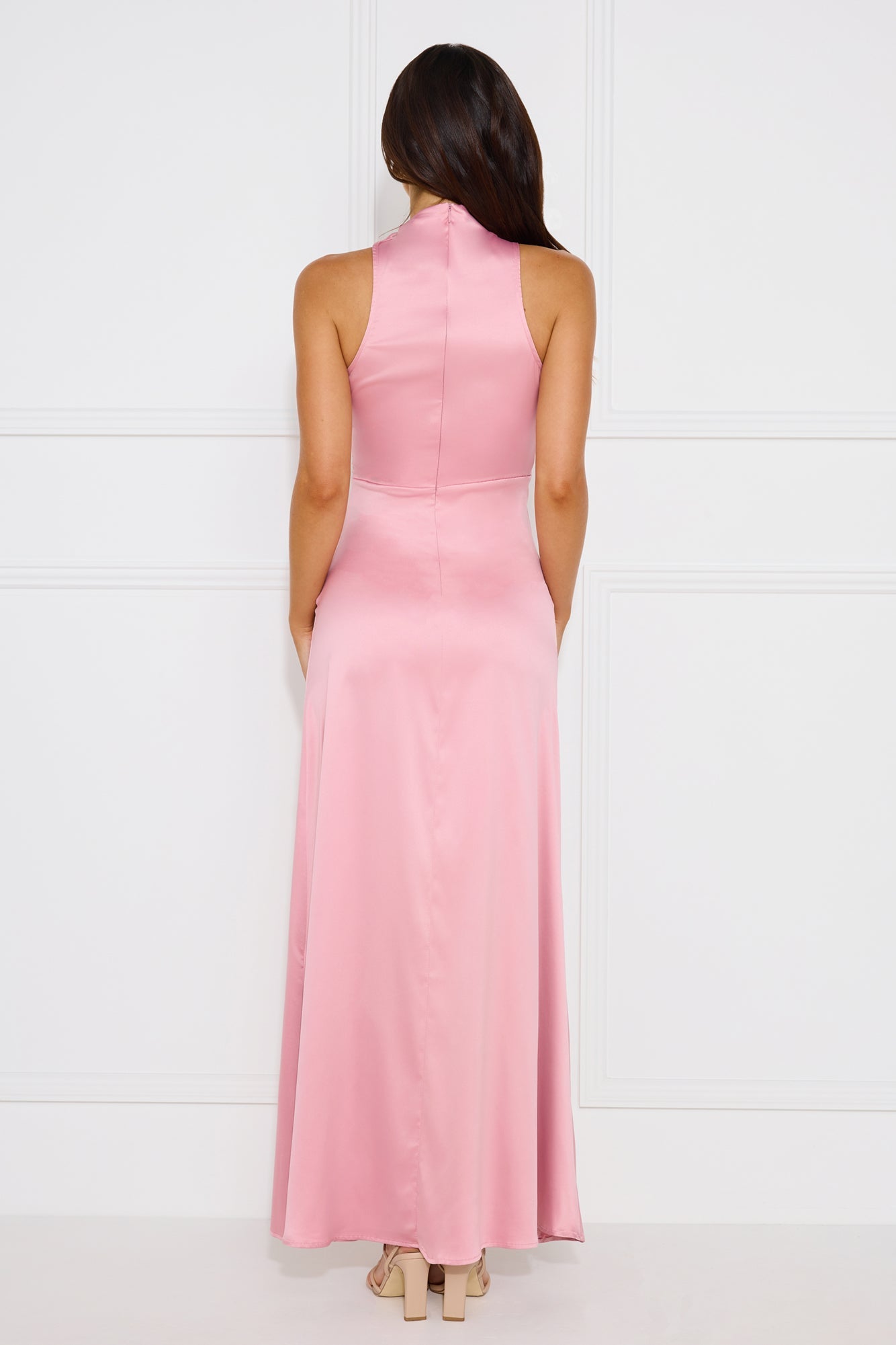 Diamond Cut Satin Maxi Dress Pink