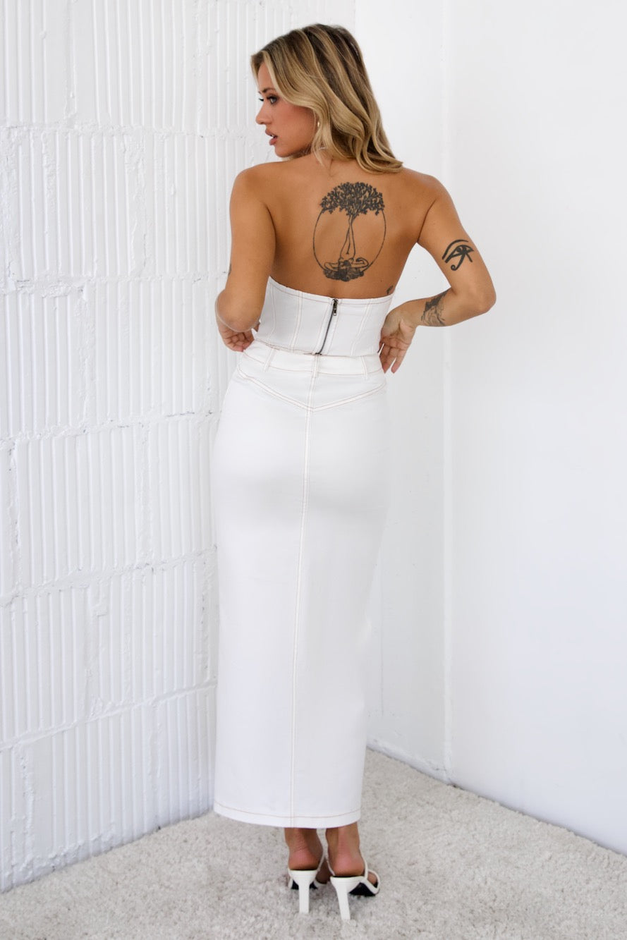 Trendsetter's Diary Denim Maxi Skirt White