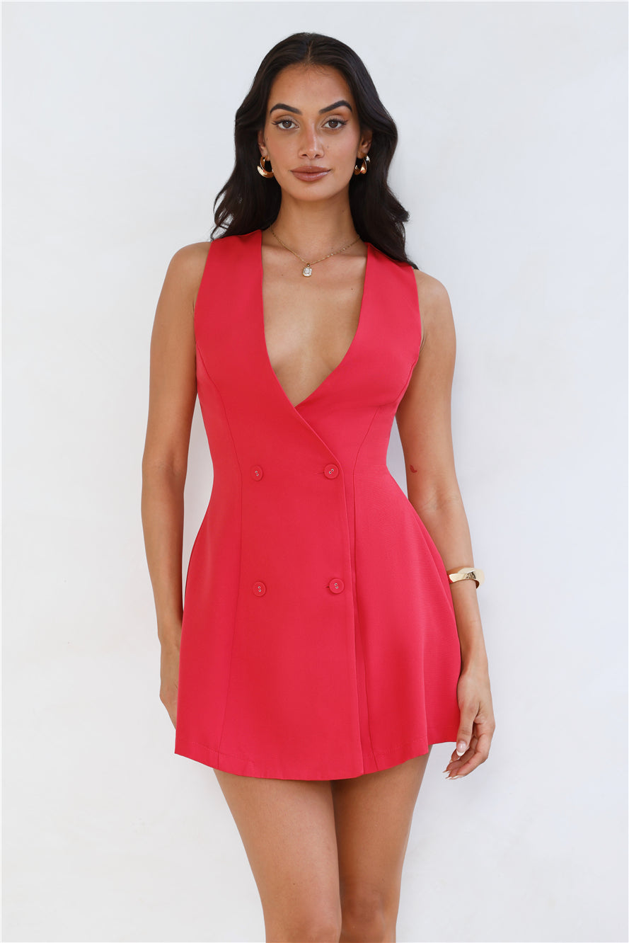 Office Chic Tailored Mini Dress Red