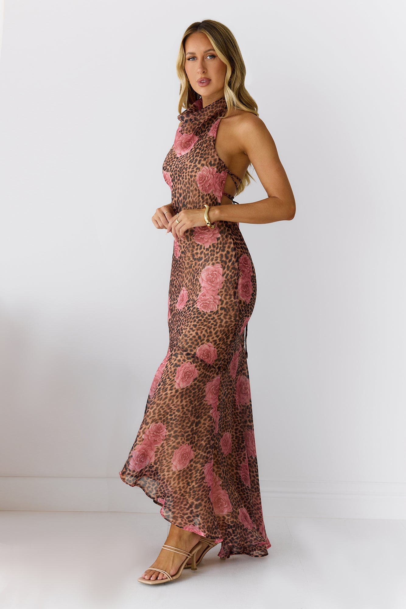 Savanna Rose Halter Maxi Dress Leopard