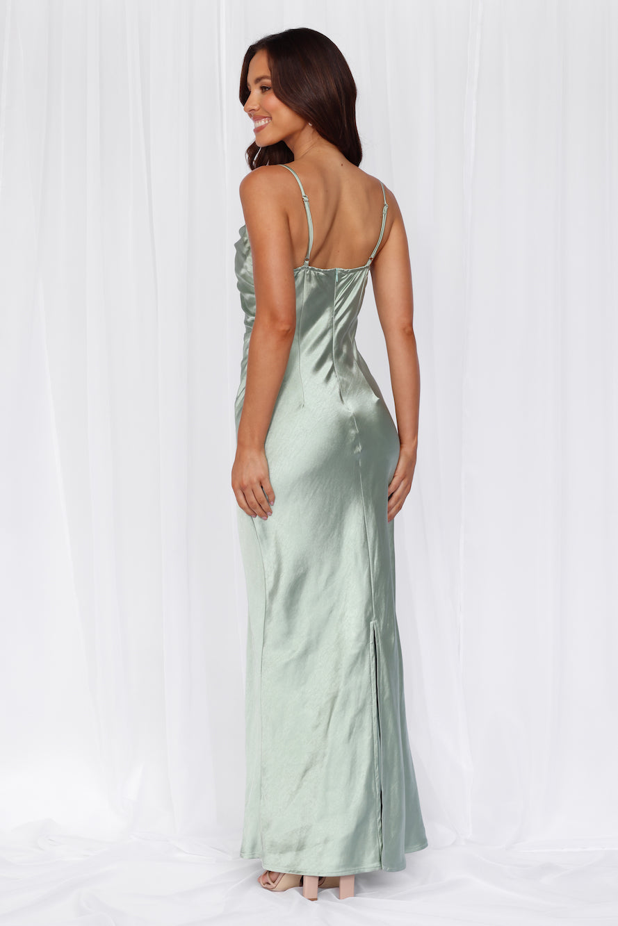 HELLO MOLLY The Madeline Cowl Satin Maxi Dress Sage