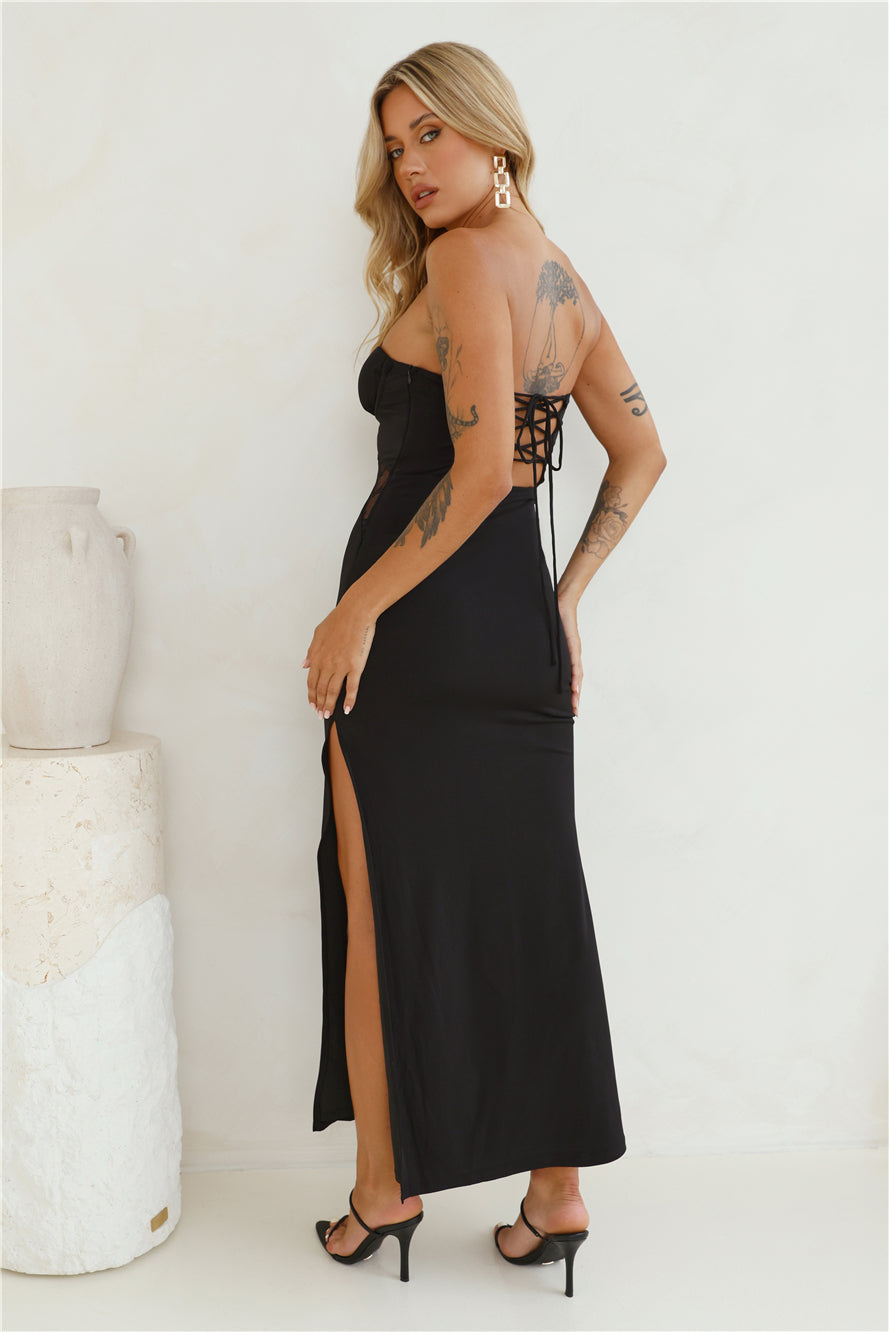 Skyscraper Strapless Lace Maxi Dress Black