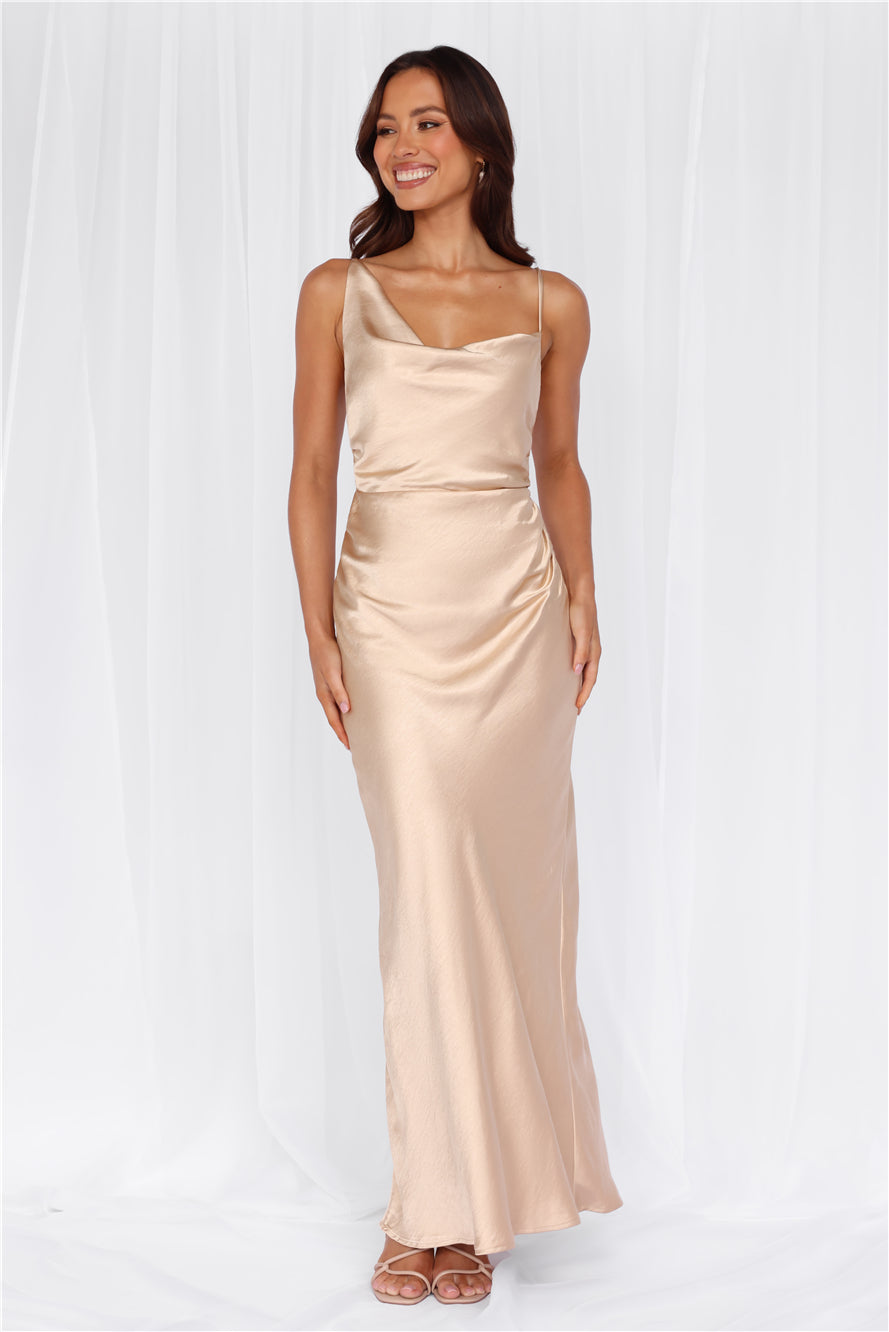 The Madeline Cowl Satin Maxi Dress Champagne