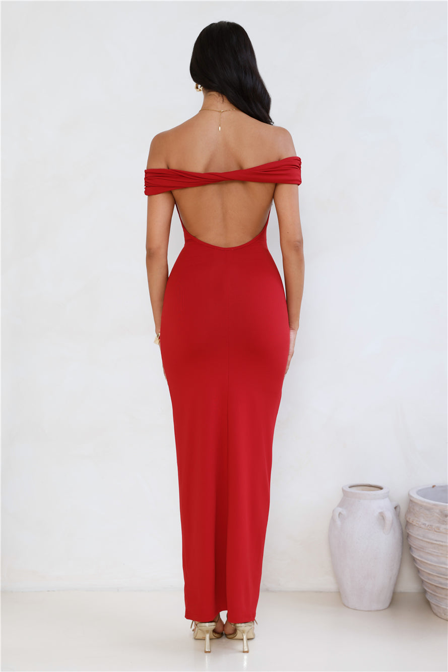 Soft Whispers Off Shoulder Maxi Dress Red