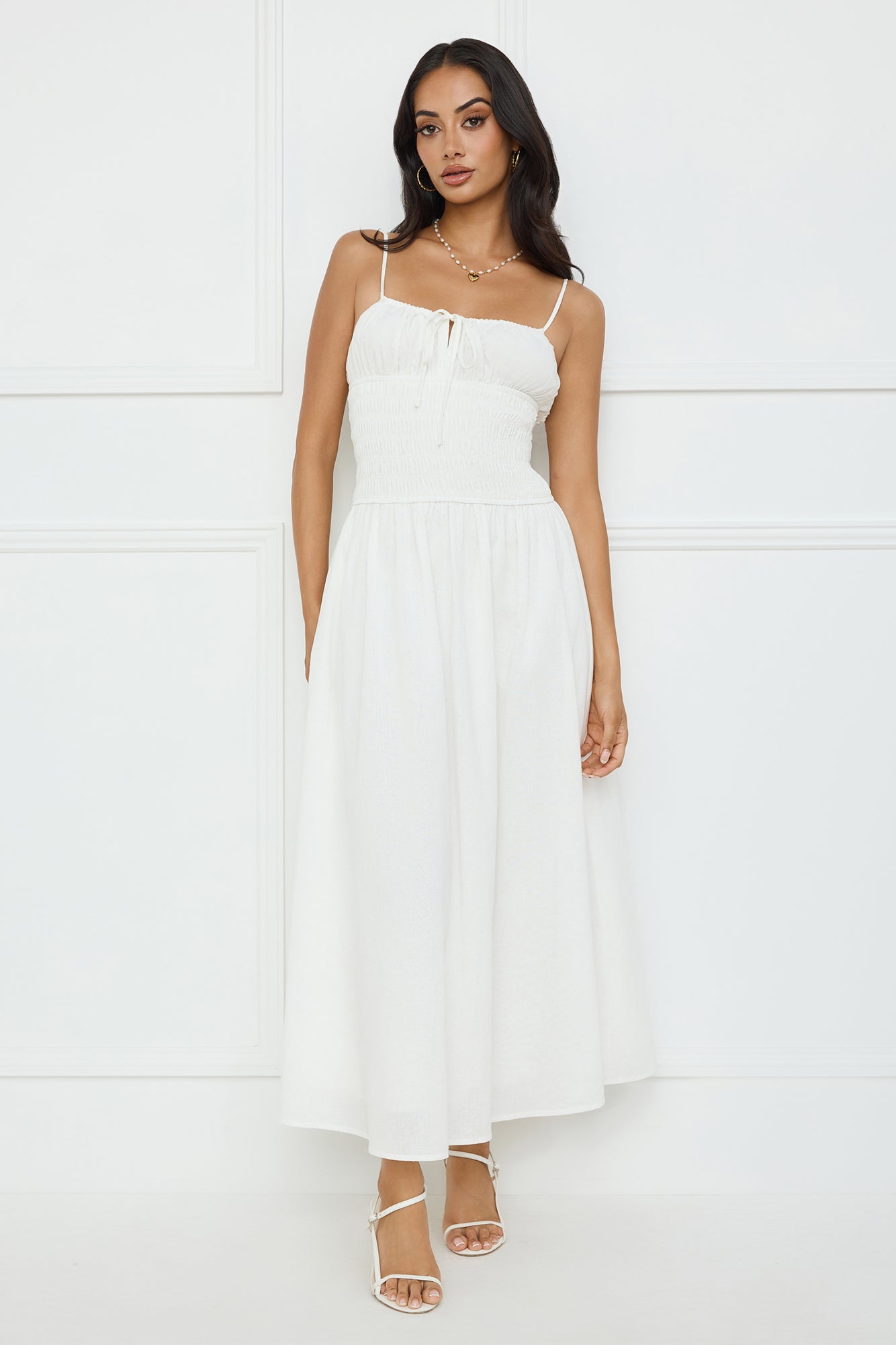 Starfall Garden Linen Blend Maxi Dress White