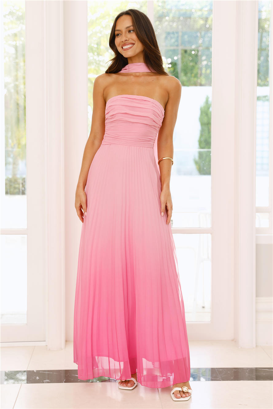 Love Loft Strapless Pleated Maxi Dress Pink