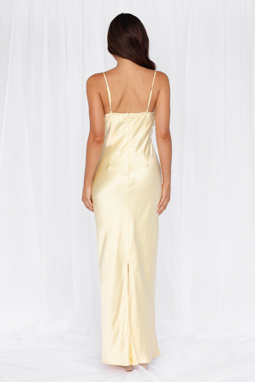 HELLO MOLLY The Madeline Cowl Satin Maxi Dress Yellow