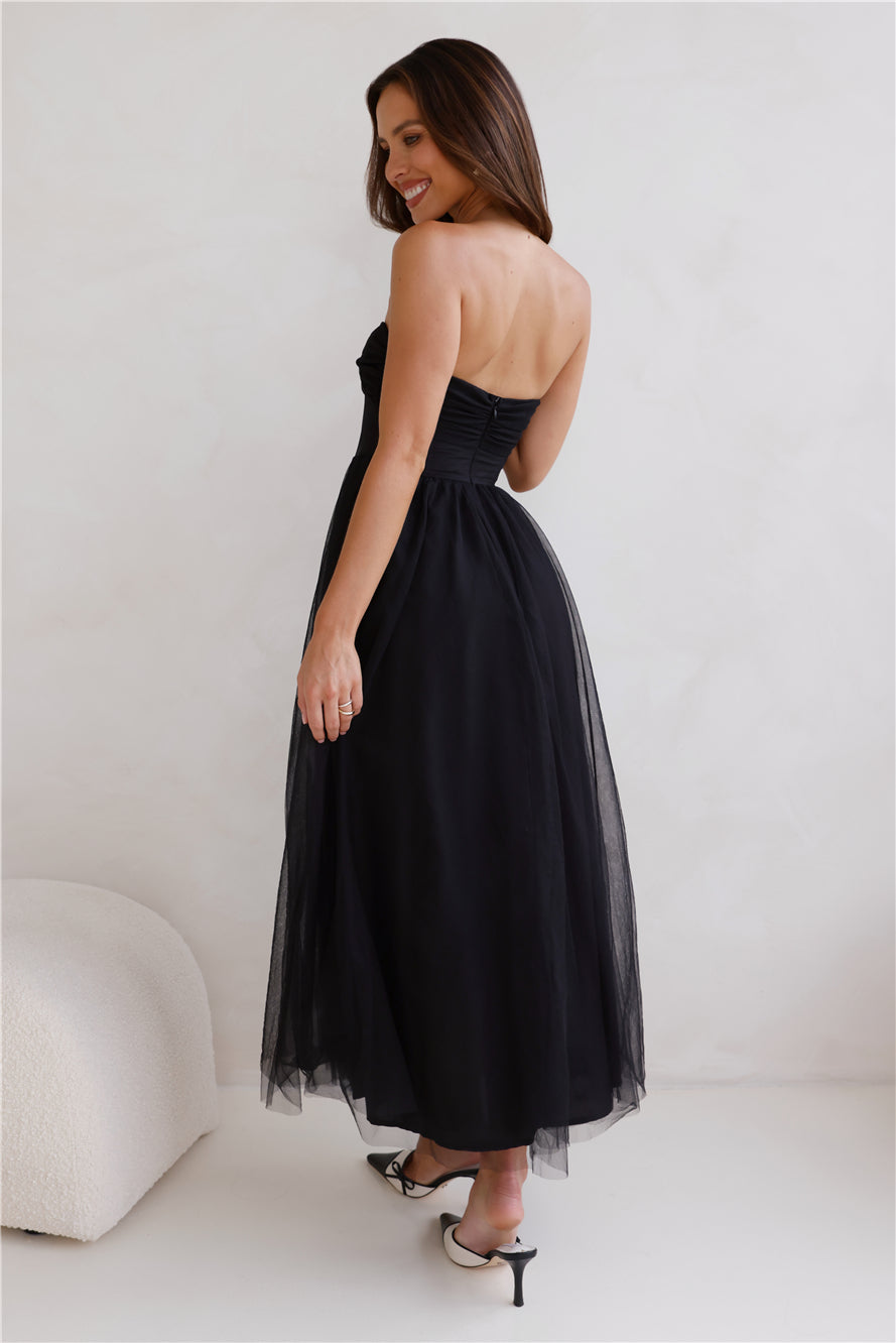 Worthy Of Diamonds Strapless Tulle Midi Dress Black