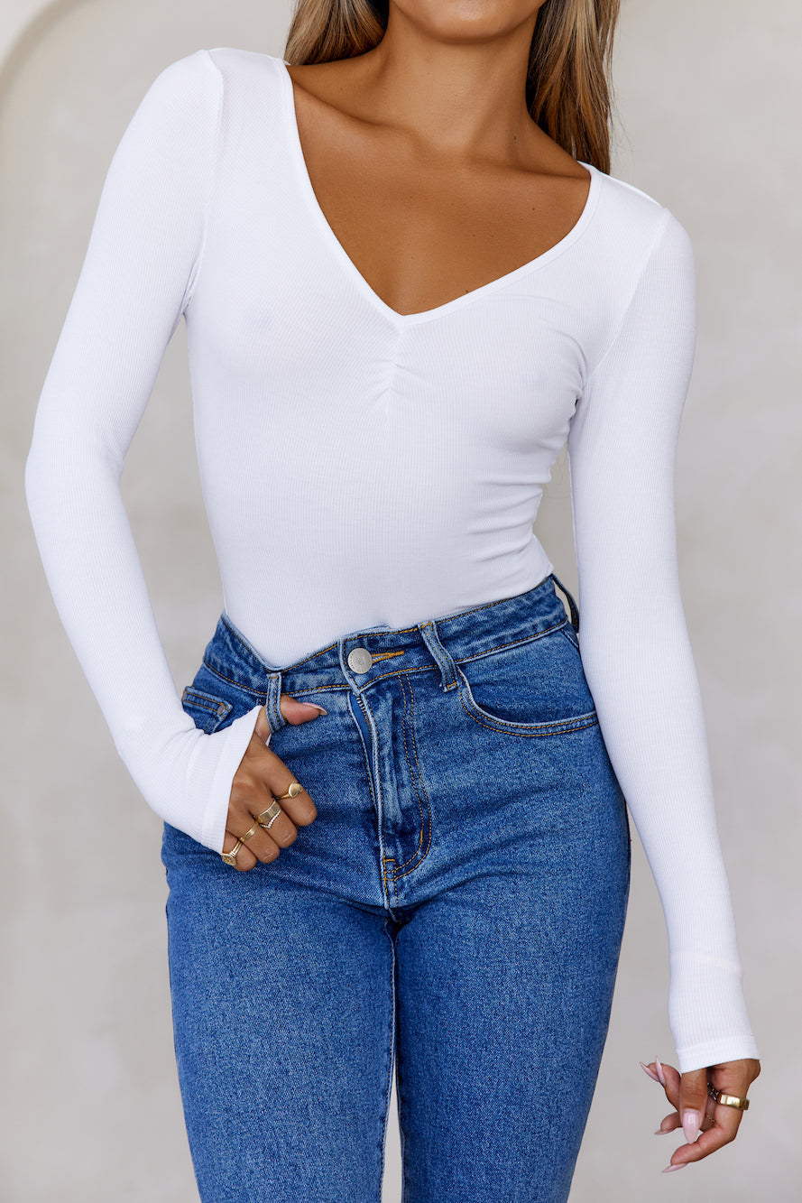 BASE The Flatter Me Long Sleeve Ribbed Bodysuit White
