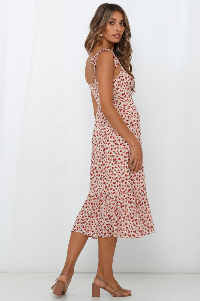Stained Lips Midi Dress Beige