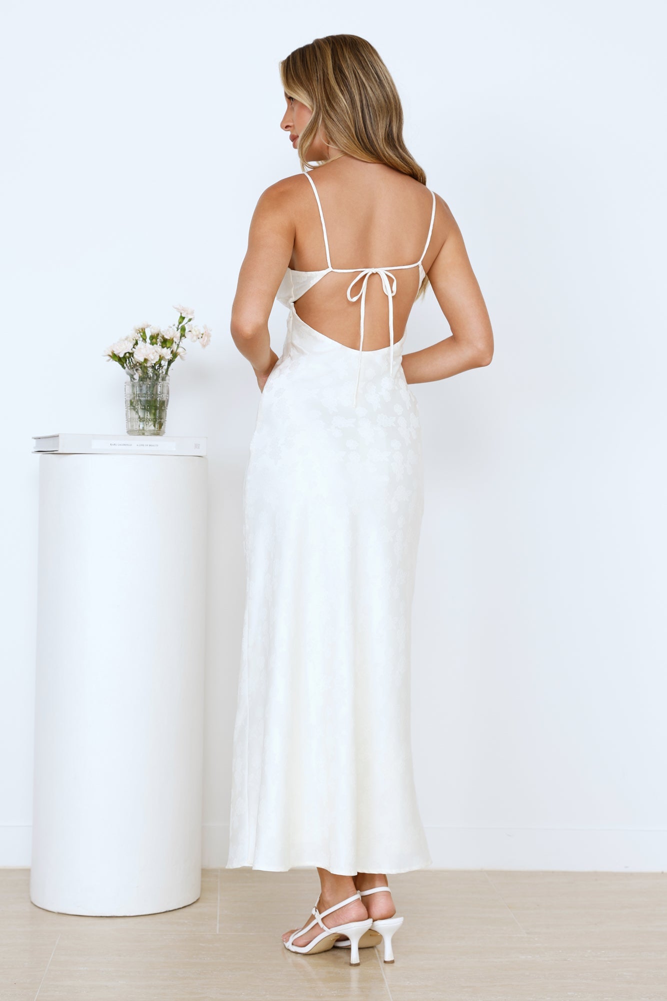 Floral Kiss Satin Maxi Dress Beige