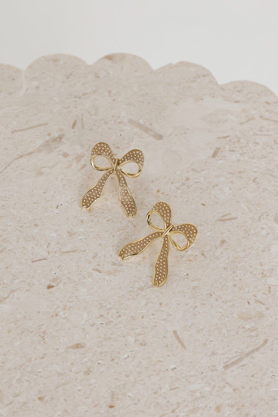 18k Gold Plated Golden Bow Earrings Gold