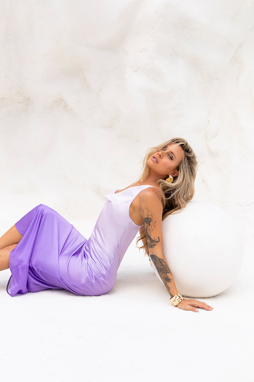 Sapphire Seascape Satin Maxi Dress Lilac