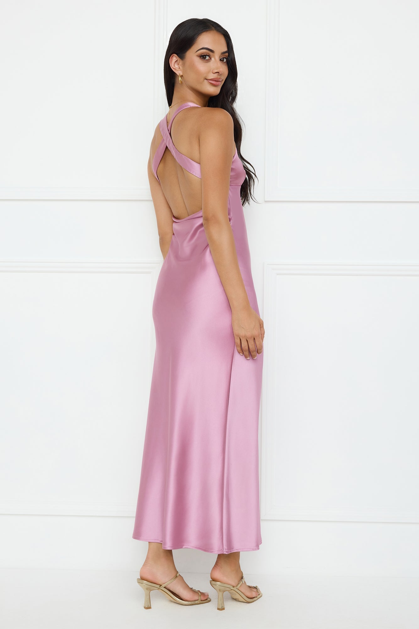 Spotlight Shine Satin Midi Dress Purple