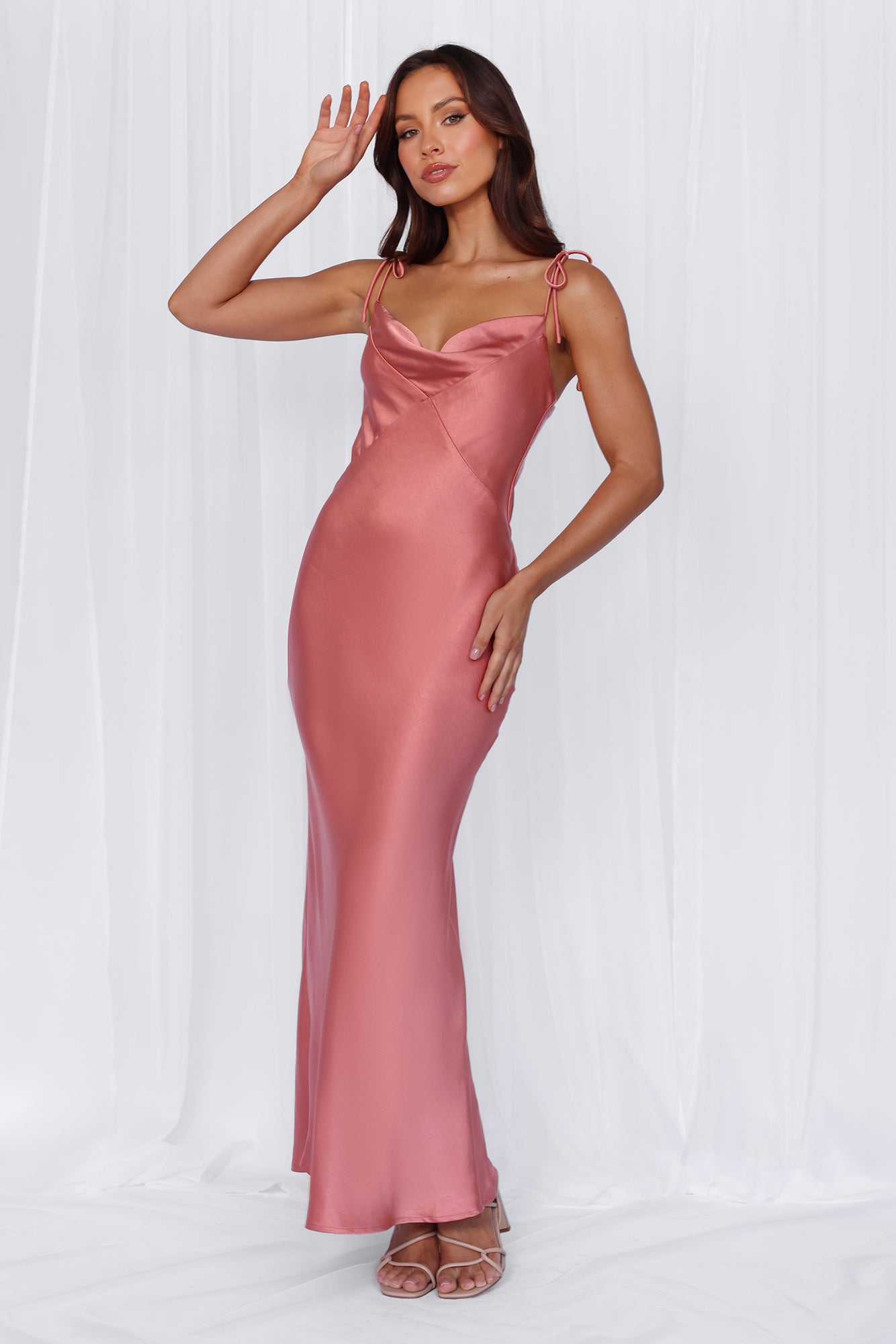 HELLO MOLLY The Penelope Cowl Satin Maxi Dress Rose