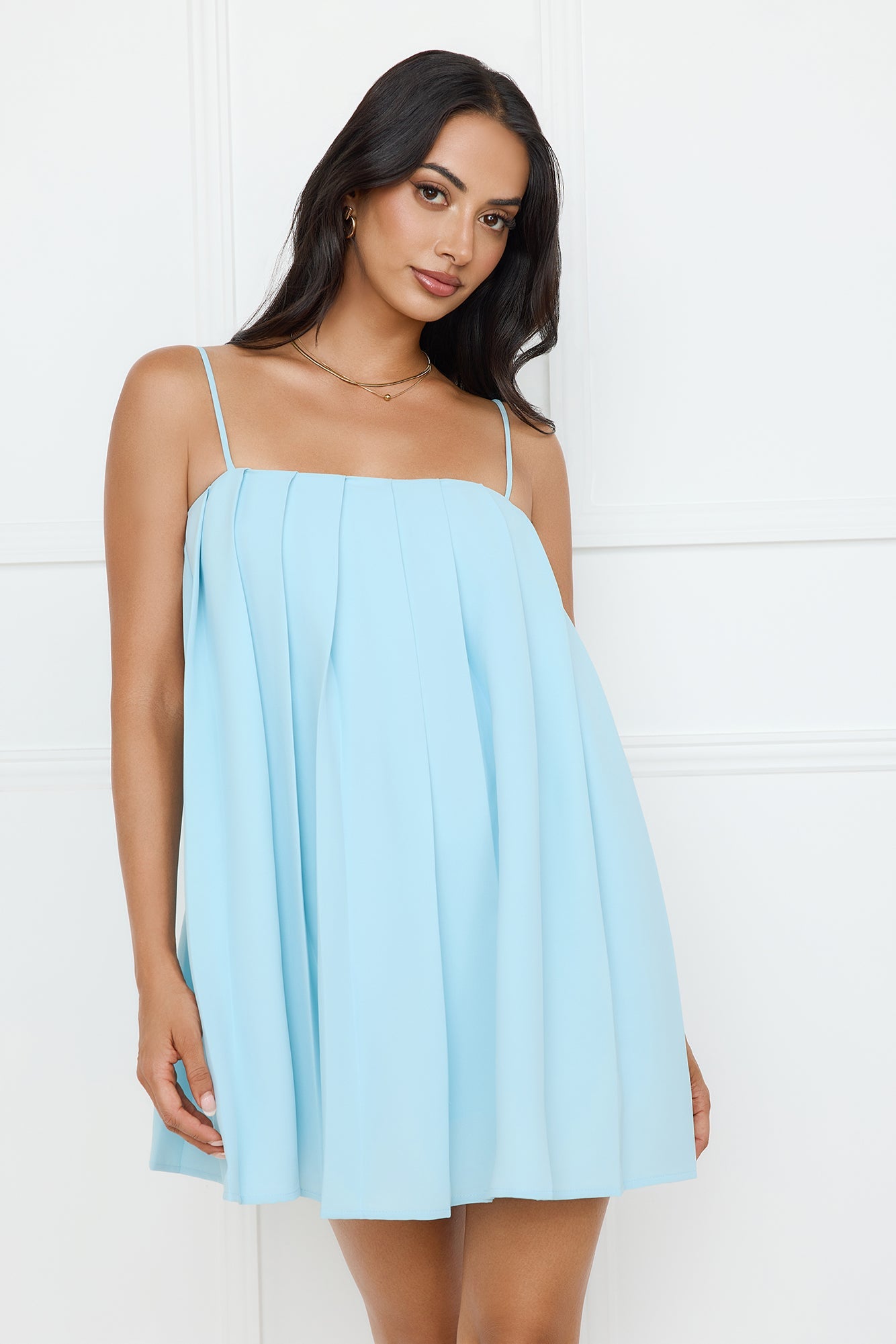 Affluence Pleated Mini Dress Blue