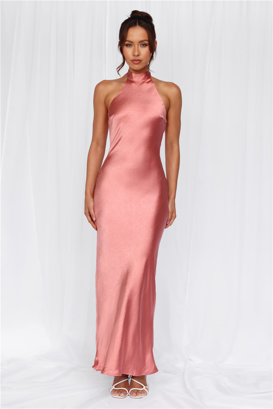 HELLO MOLLY The Cleo Halter Satin Maxi Dress Rose