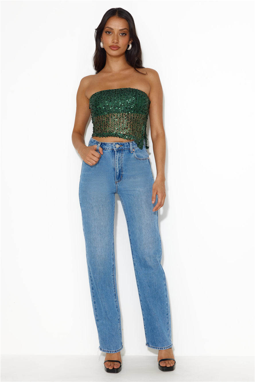 She Is The Party Strapless Sequin Crop Top Teal
