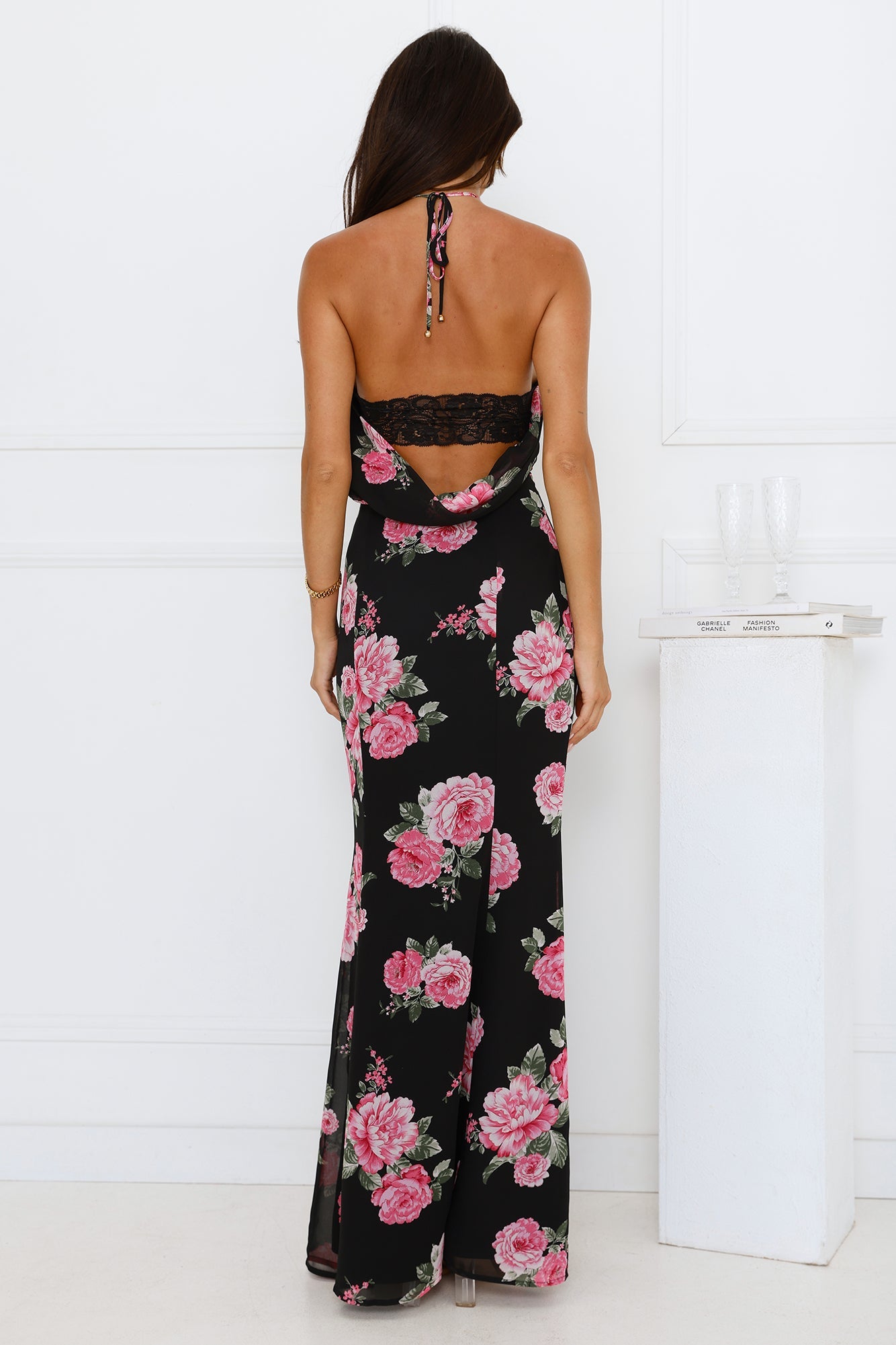 Blossom Beauty Halter Maxi Dress Black