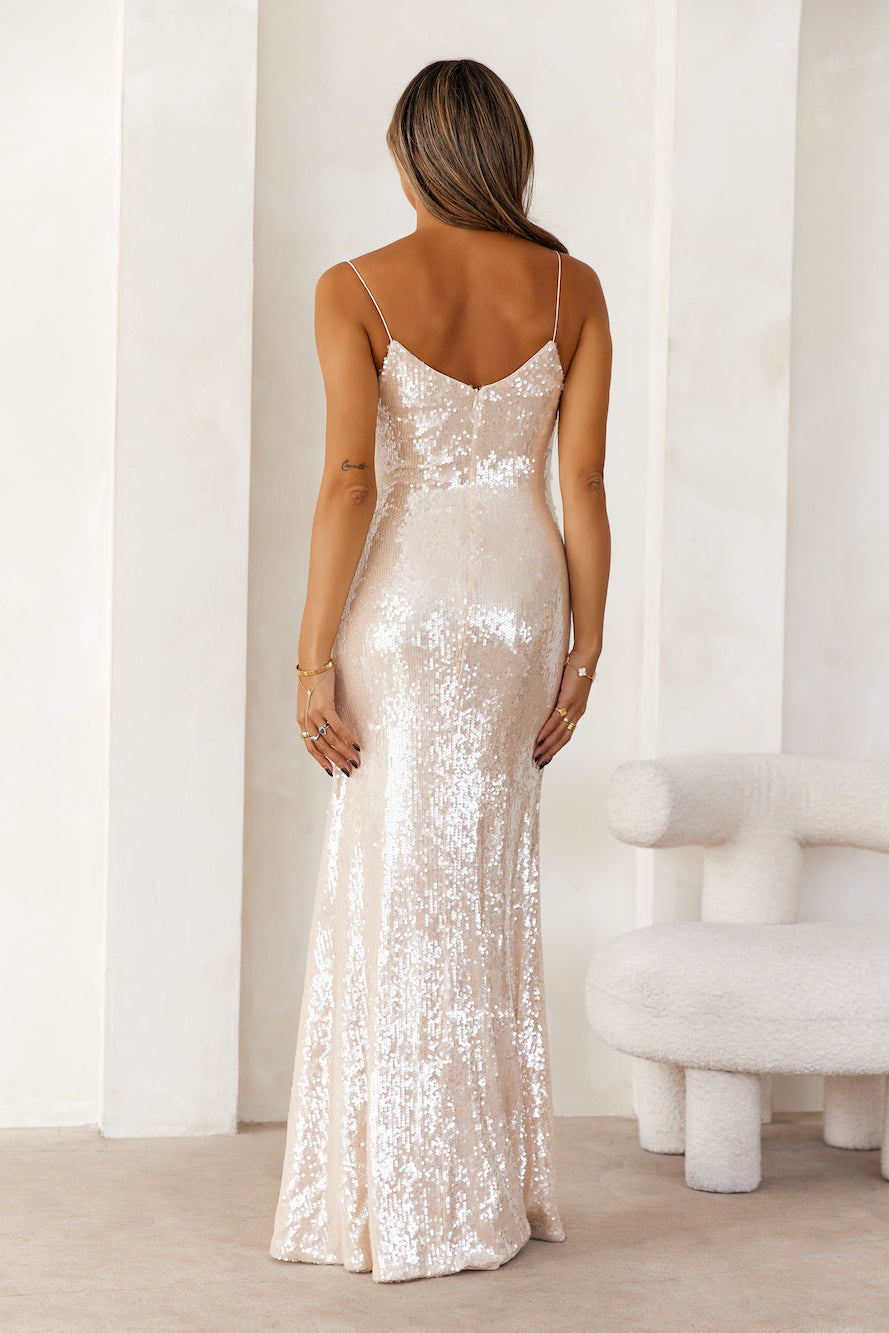 The Muse Sequin Maxi Dress Beige