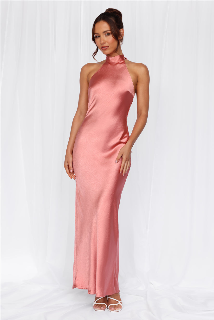 HELLO MOLLY The Cleo Halter Satin Maxi Dress Rose