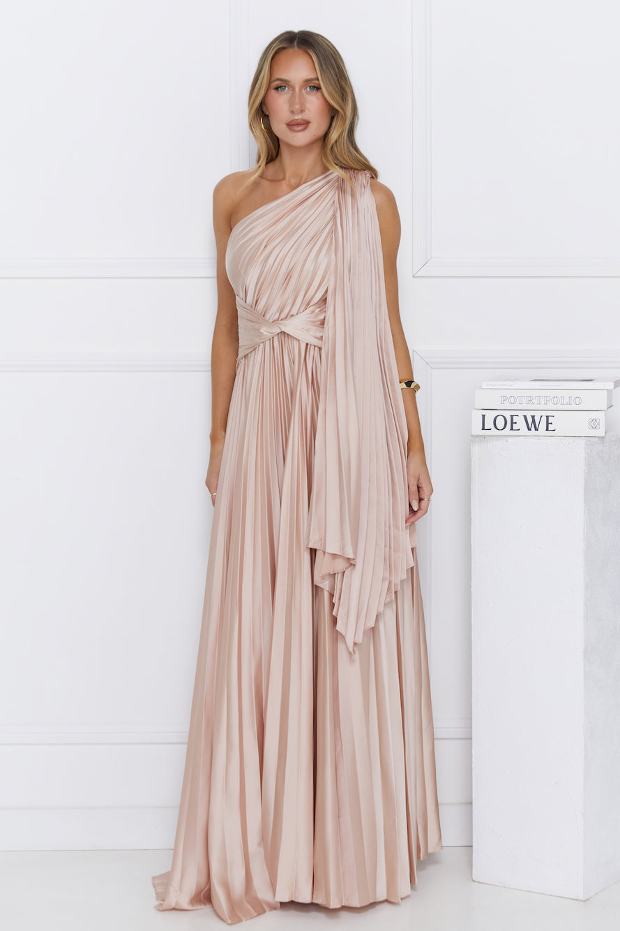 Evening Of Distinction One Shoulder Satin Maxi Dress Champagne