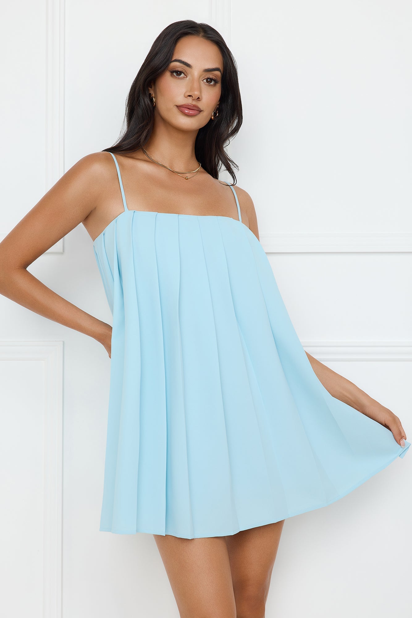 Affluence Pleated Mini Dress Blue