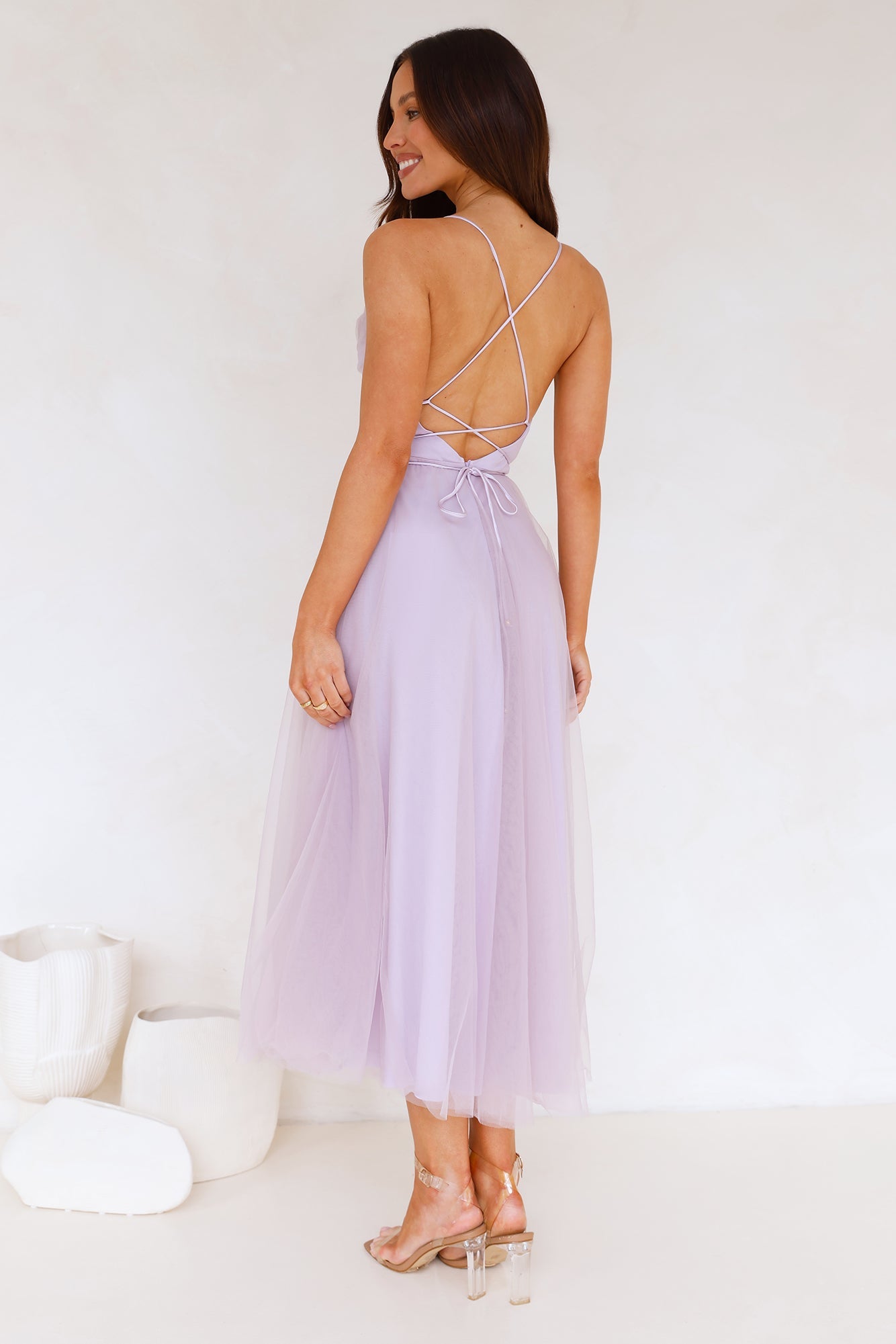 Signal My Way Tulle Midi Dress Lilac