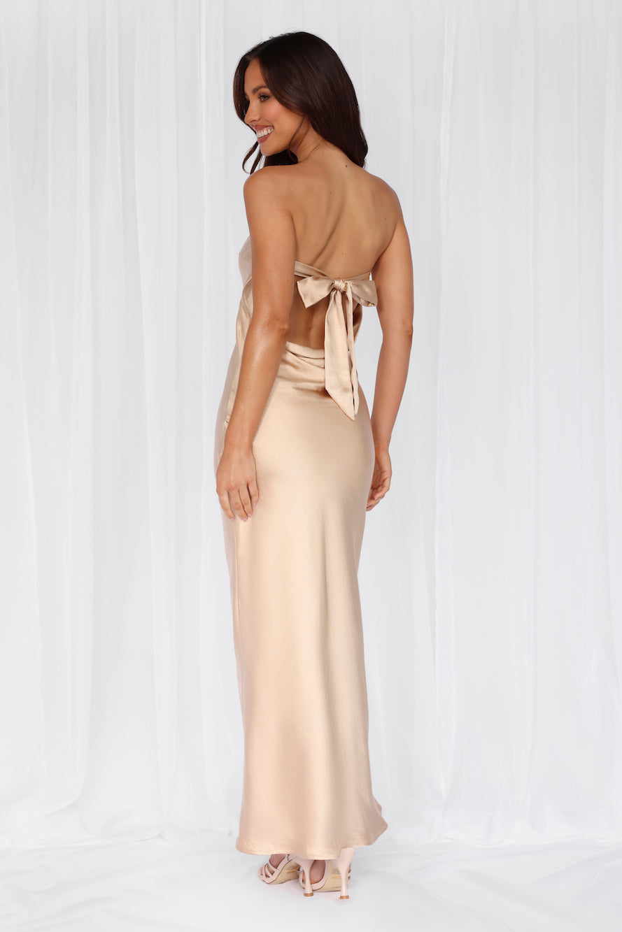 The Felicity Strapless Satin Maxi Dress Champagne