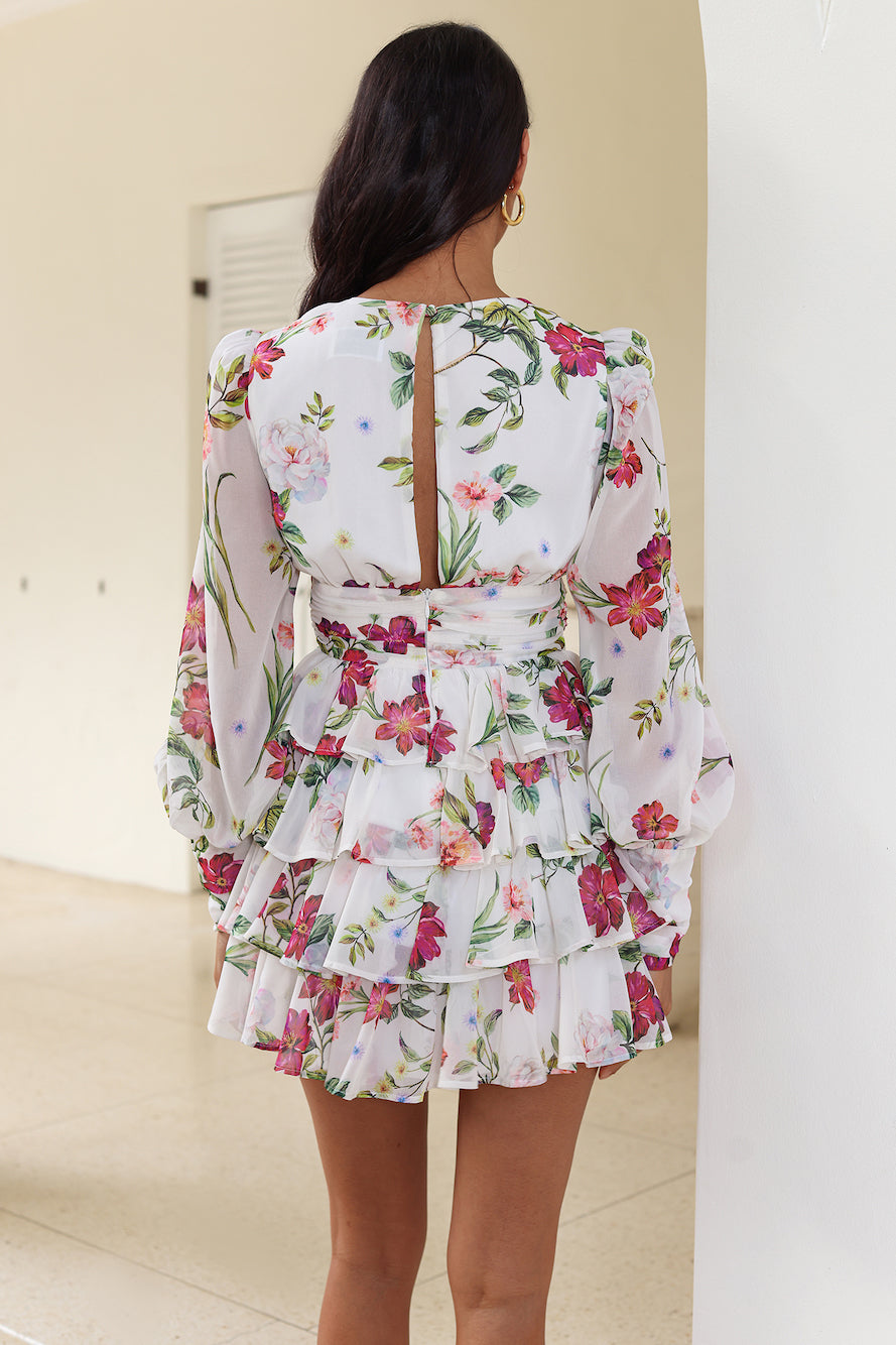 RUNAWAY Carlita Mini Dress Jaci Print White Floral