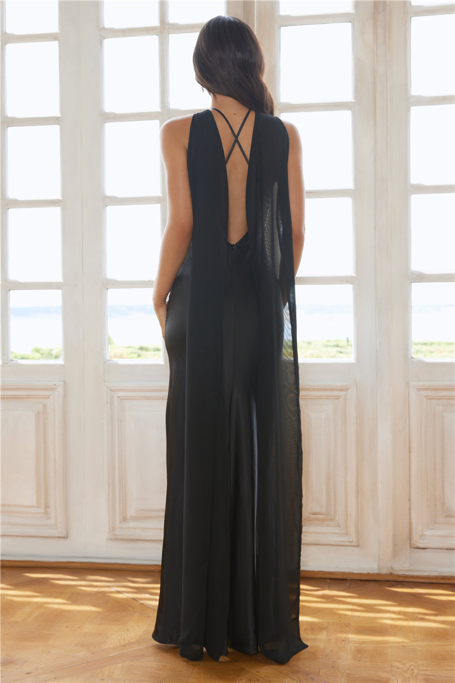 Golden Empress Satin Maxi Dress Black