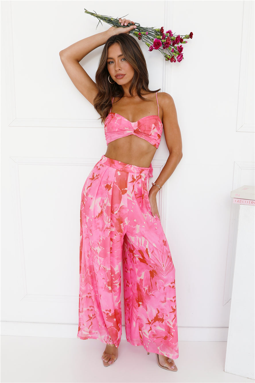 Forest Of Sun Mesh Crop Top Pink