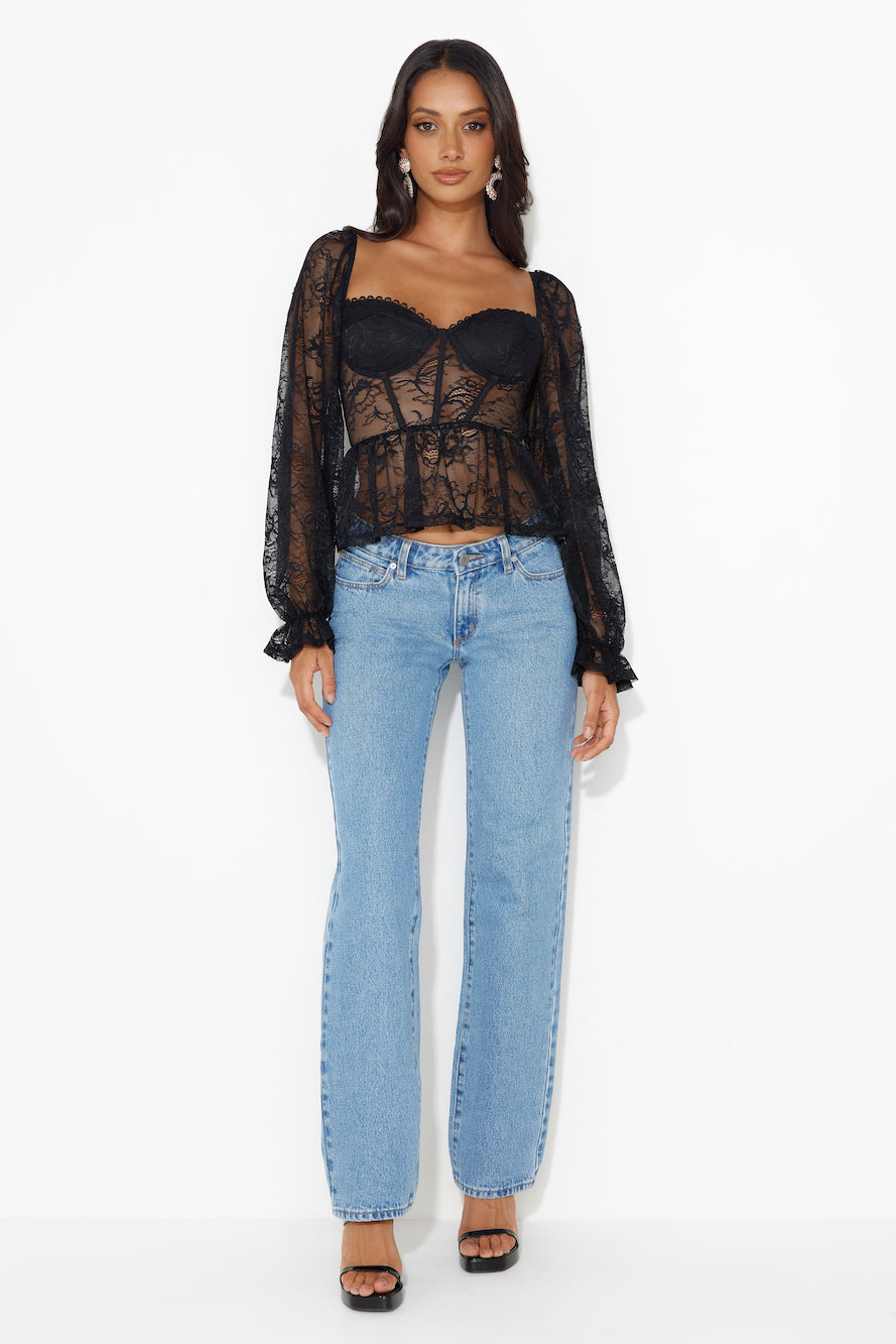 Romantic Story Lace Crop Top Black