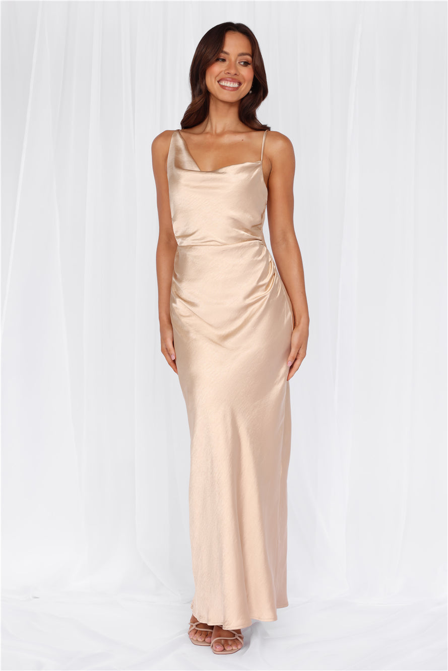 The Madeline Cowl Satin Maxi Dress Champagne
