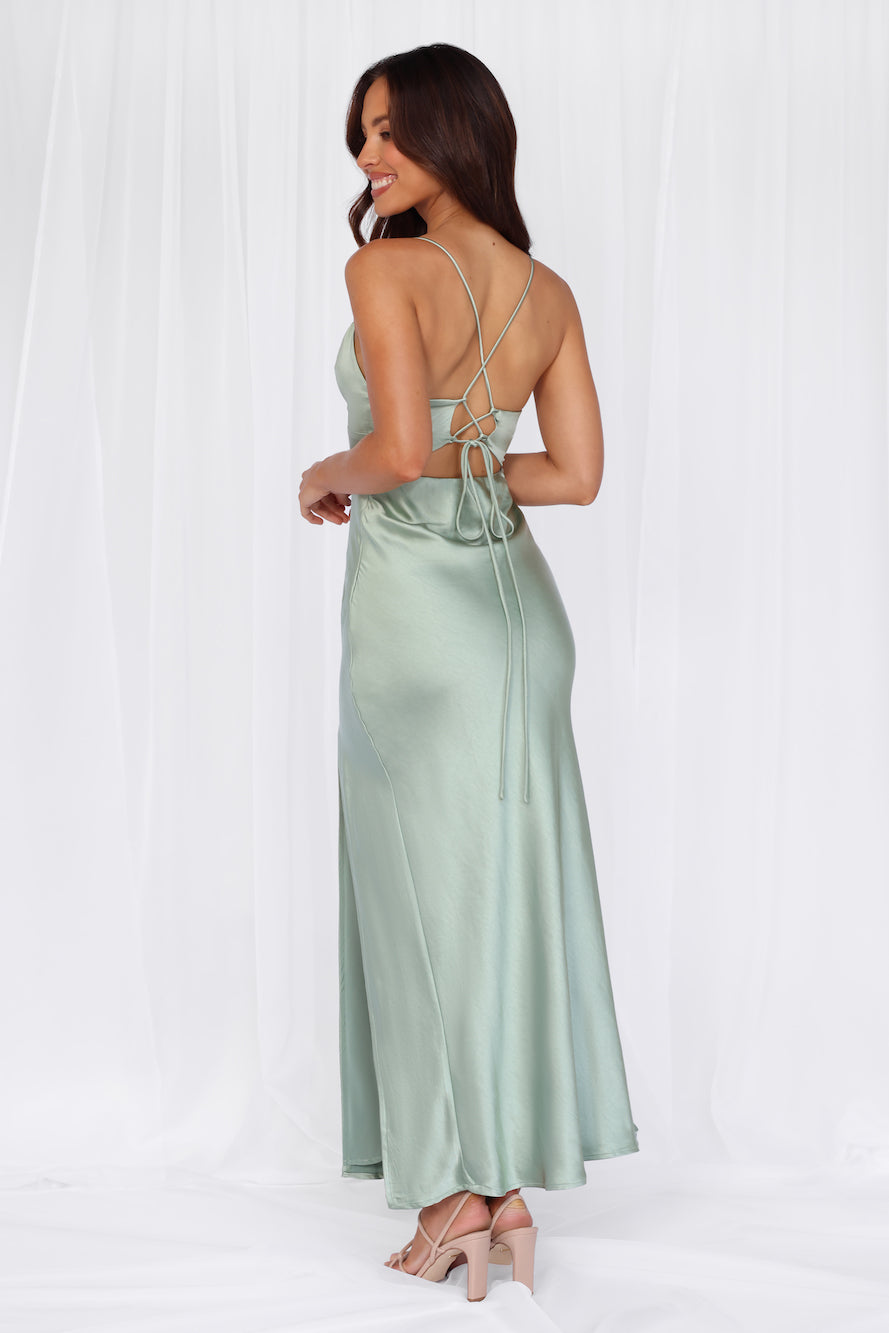 The Sophia Satin Maxi Dress Sage