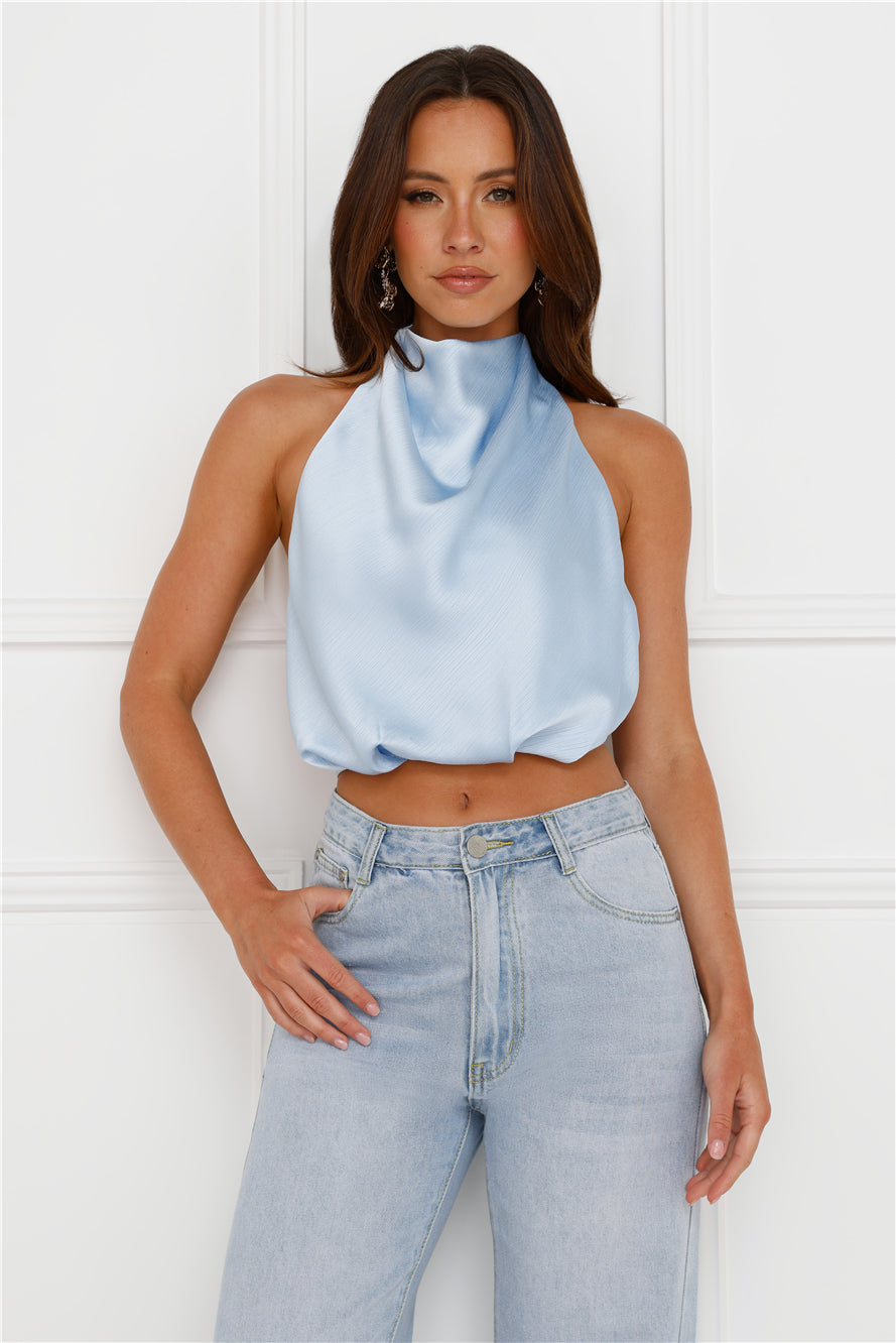 Pippin Satin Halter Crop Top Blue