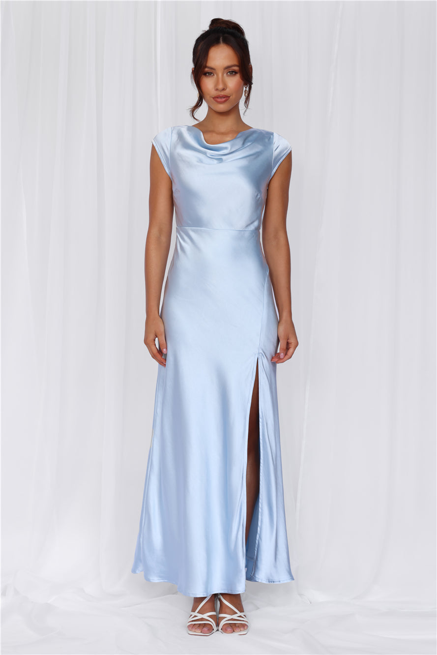 The Valentina Cap Sleeve Satin Maxi Dress Blue