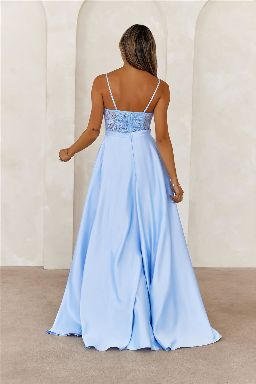 Starry Serenade Satin Maxi Dress Blue