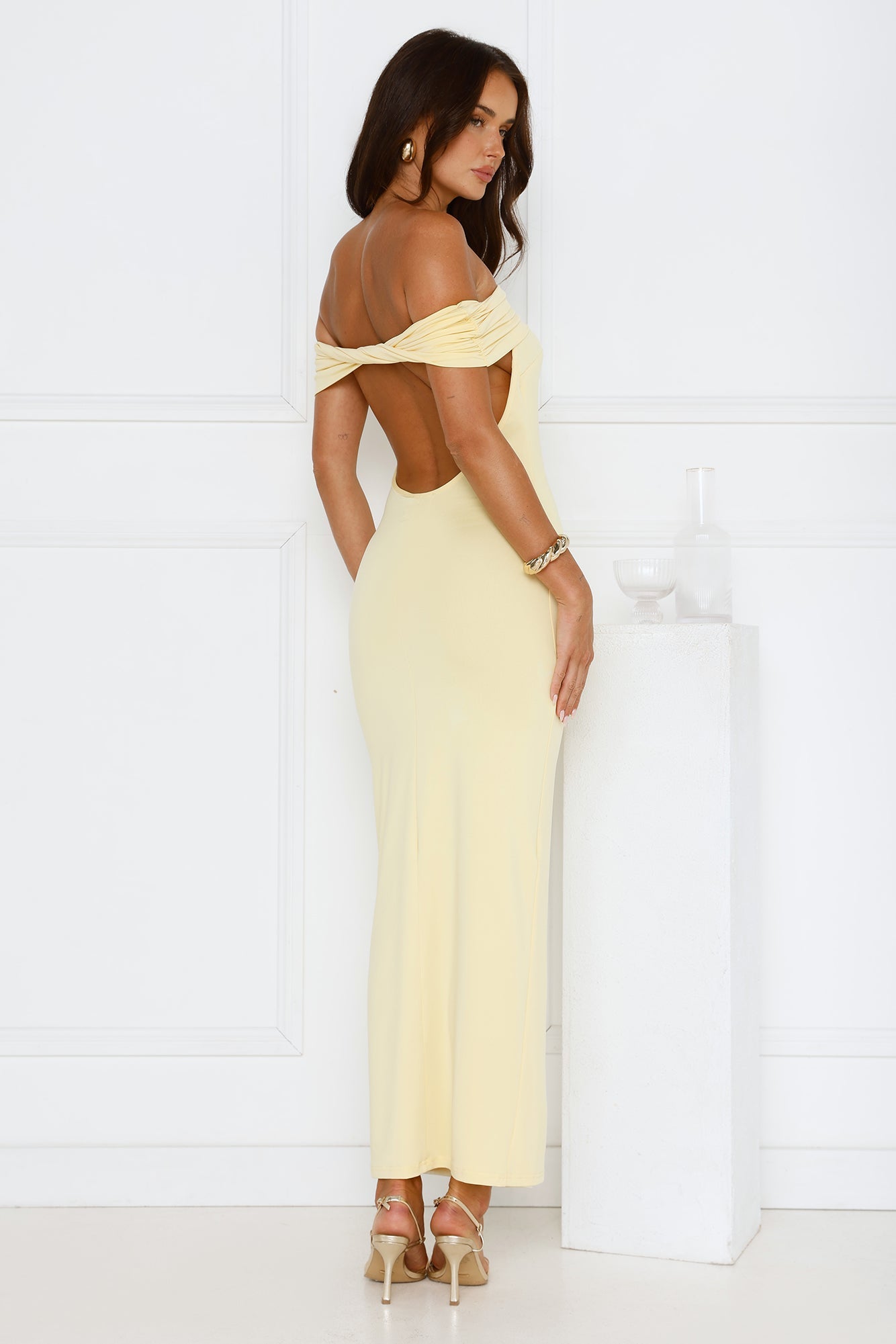 Soft Whispers Off Shoulder Maxi Dress Yellow