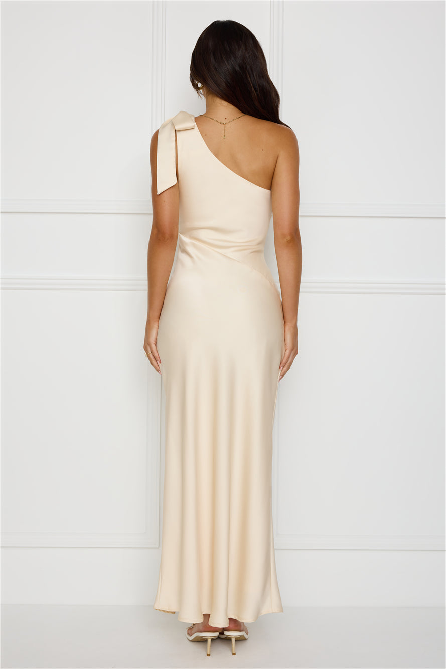Night Of Distinction One Shoulder Satin Maxi Dress Champagne