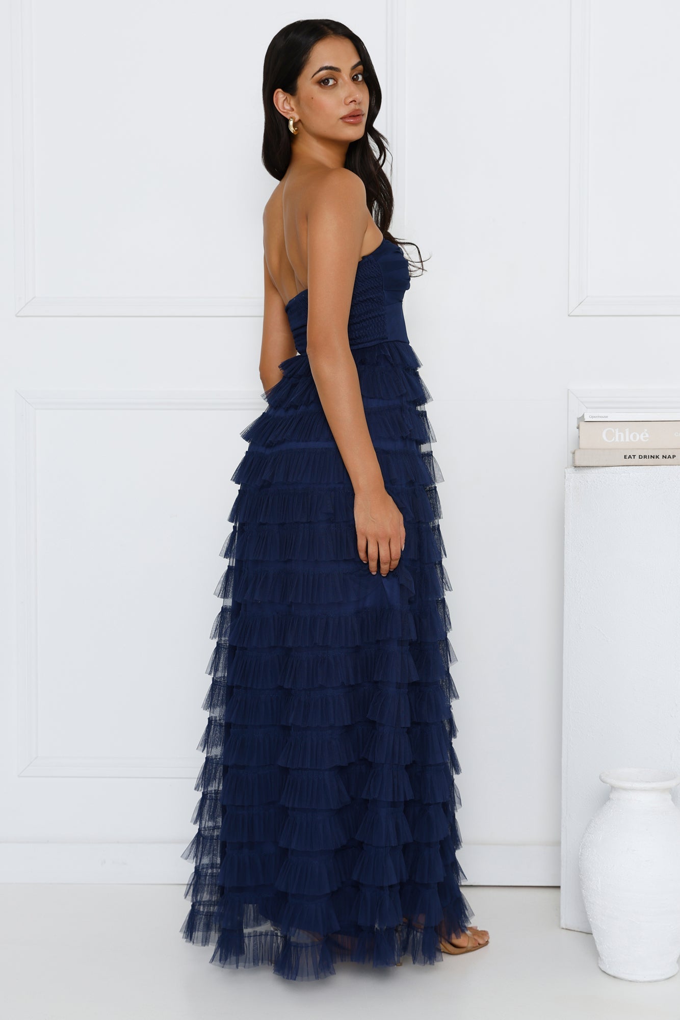 Lovers In Paris Strapless Tulle Maxi Dress Navy