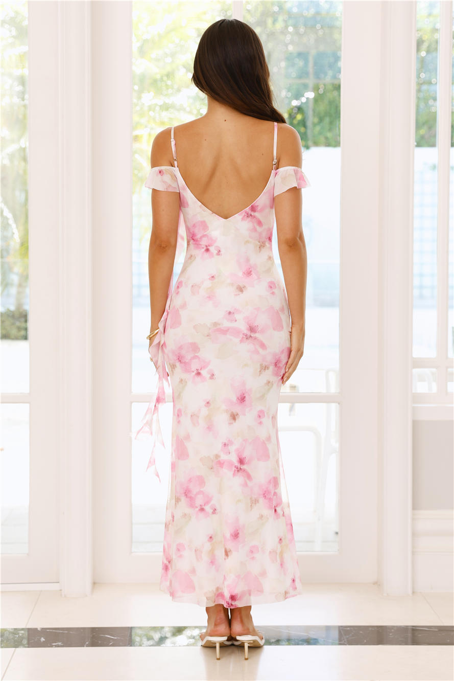 Starburst Gleam Mesh Maxi Dress Pink