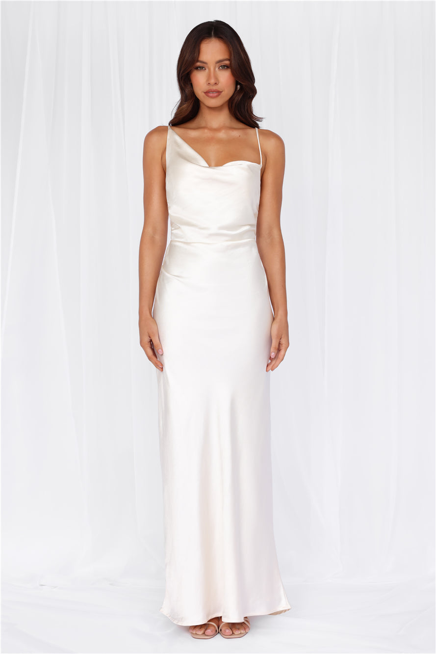 HELLO MOLLY The Madeline Cowl Satin Maxi Dress Pearl