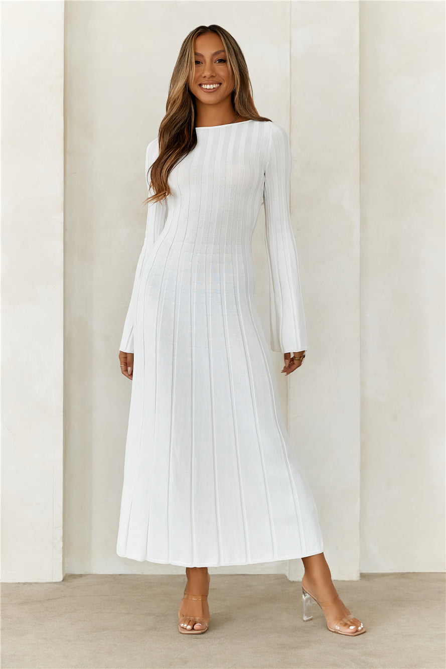 Creating Icons Ribbed Long Sleeve Midi Dress Cream